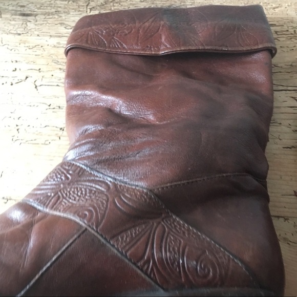 Vtg Italian Tooled Leather Fold-Over Boot 38 - Picture 3 of 8